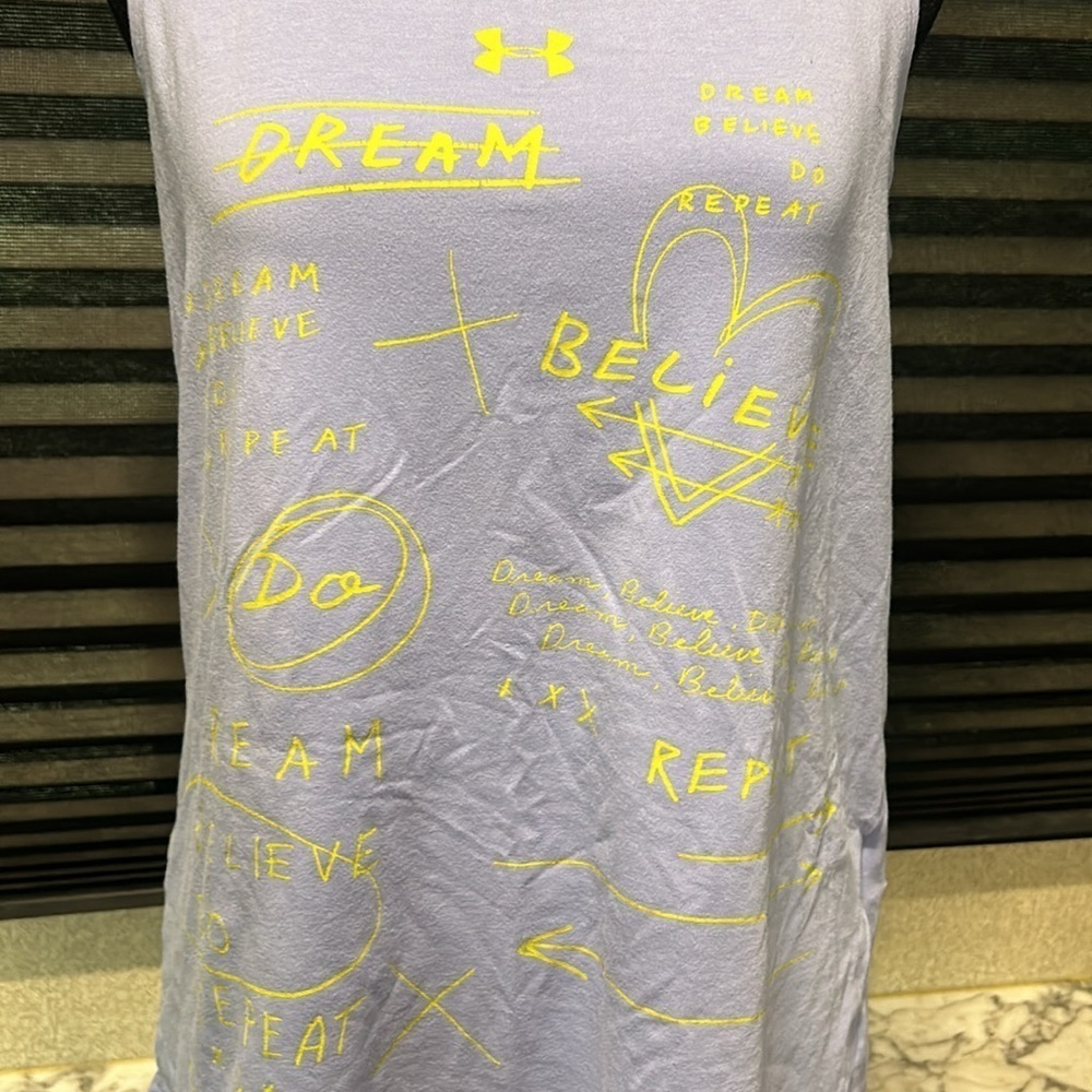 Under Armour Girls Purple Heat Gear “Dream & Believe” Front Print Tank YXL - Picture 6 of 8